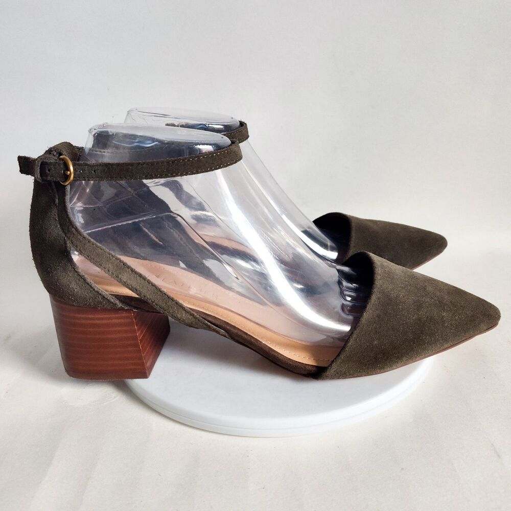 Gibson Latimer Olive Suede Pointed Toe Block Heel Pumps
